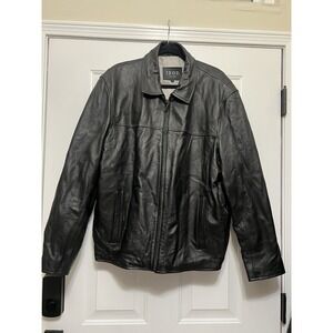 VTG Izod Mens Leather Jacket XL Black Full Zip Genuine Lambskin Classic Coat